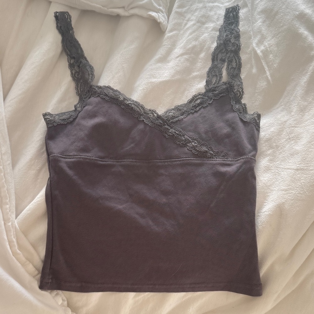 Edikted Gray Lace Trim Crop Top